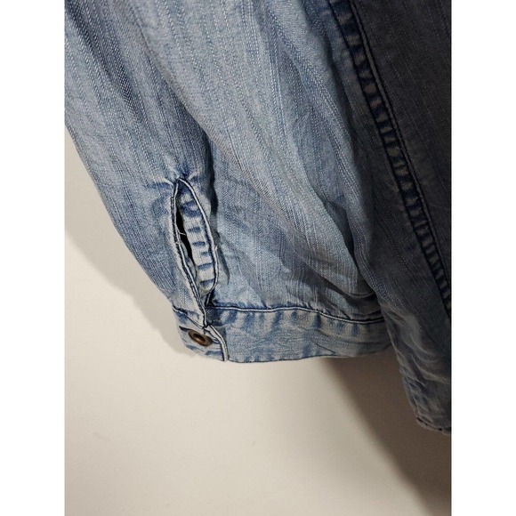 Kayla Seo Button Down Embroidered Chambray Light Wash Blue XS 3/4 Tab Sleeves - Picture 8 of 15